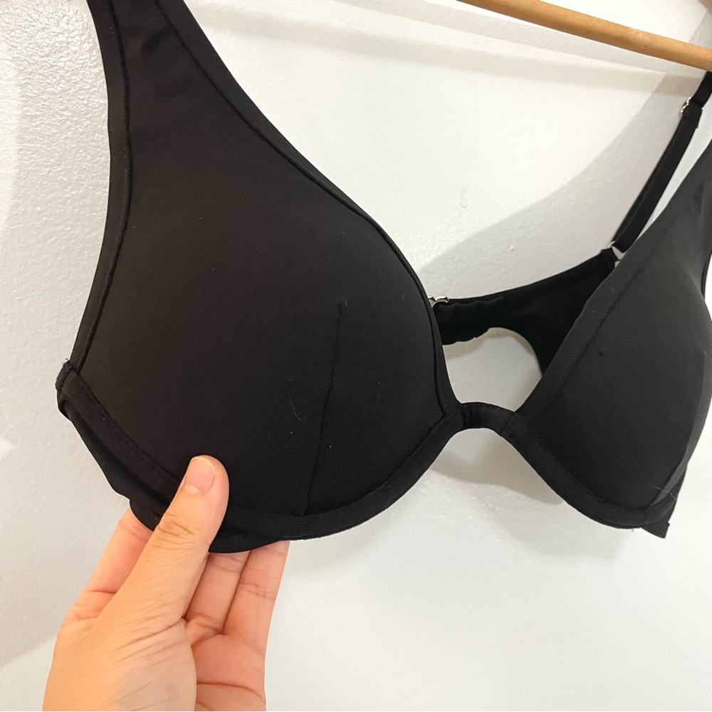 H&M Black Plunge Push-Up Padded Bikini Top Swim Beach Basic Minimalist 34B Small - Picture 3 of 5